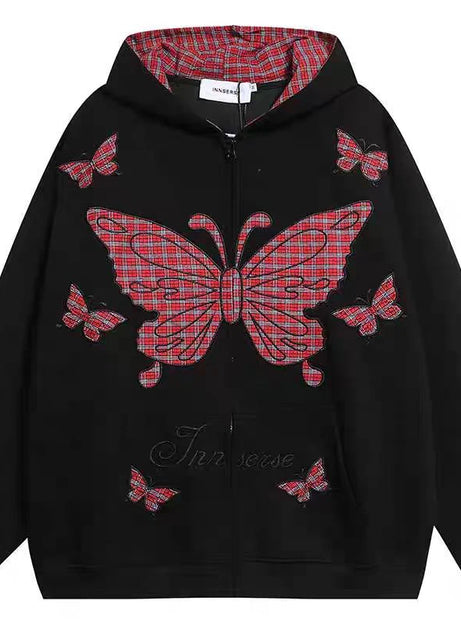 Grunge-Kapuzenpullover mit flatterndem Saum und Reißverschluss