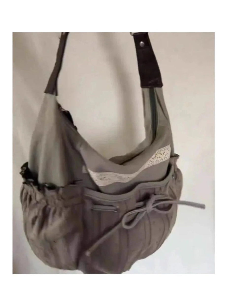 Y2k Boho Lace-Trim Hobo Bag