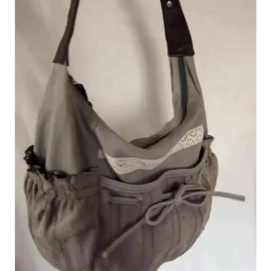 Y2k Boho Lace-Trim Hobo Bag