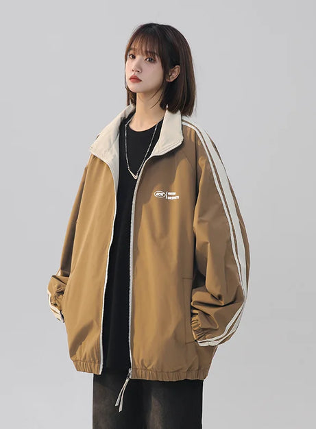 Schwarze, gestreifte Oversize-Trainingsjacke