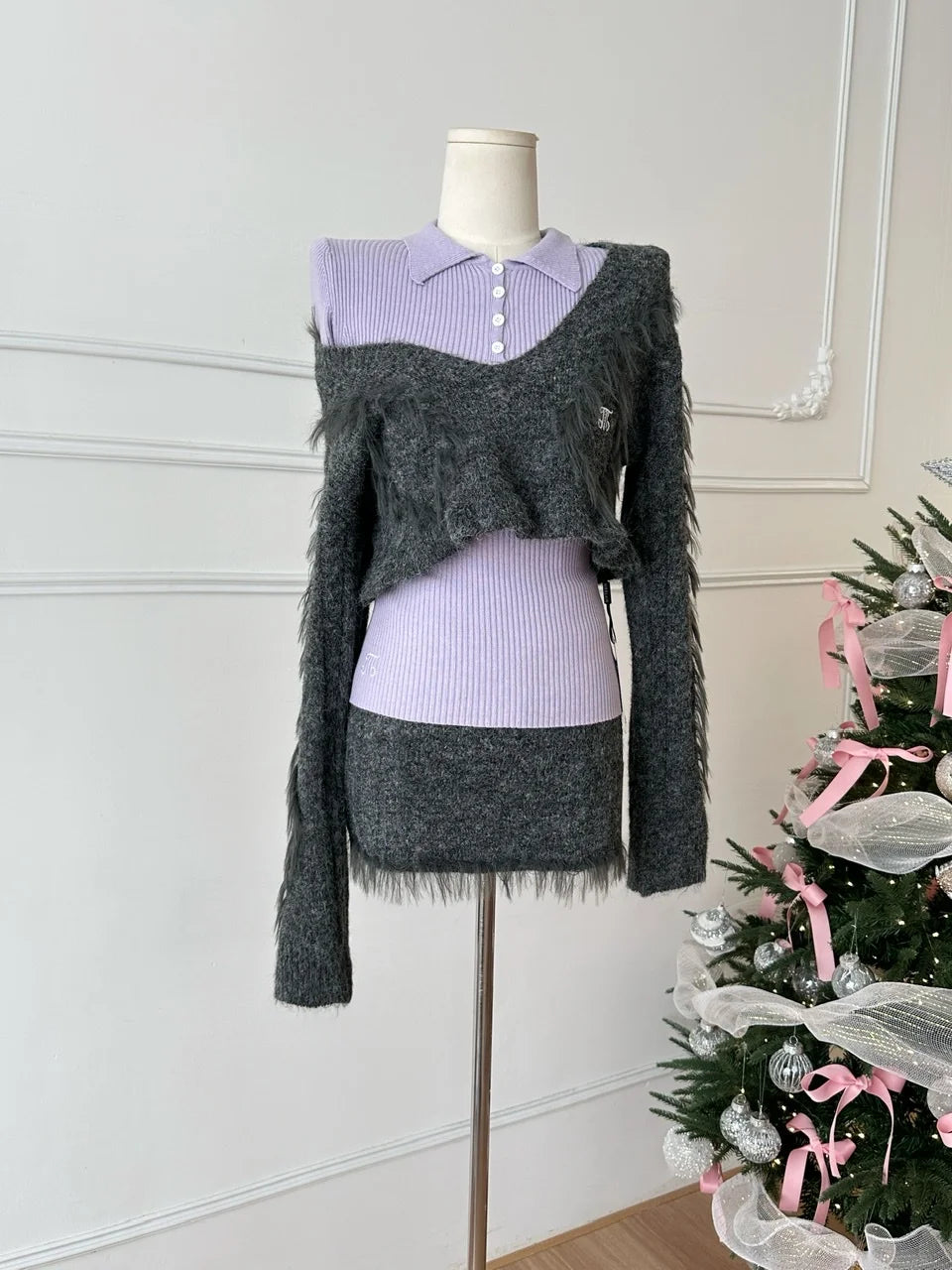 Edgy Academia Fuzzy Sweater Set