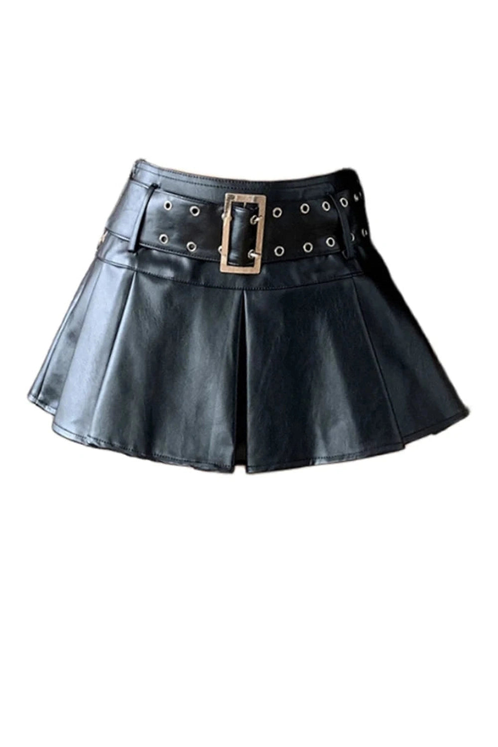 Black Belted Pleated Mini Skirt