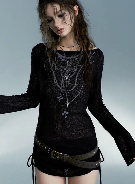 Dark Crucifix Long Sleeve Top