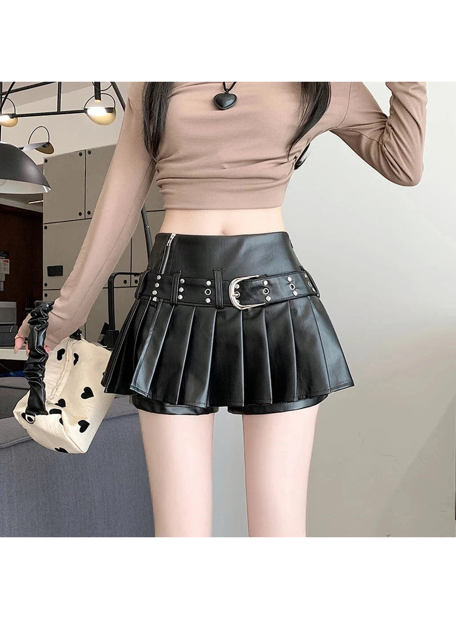 Riveted Pleather Mini Skirt