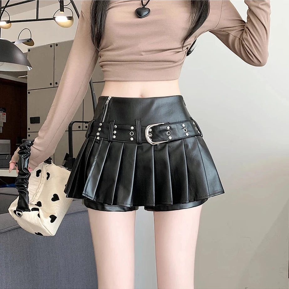 Riveted Pleather Mini Skirt