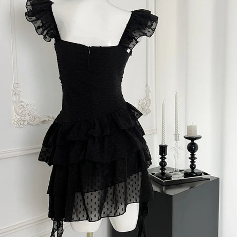 Gothic Lace Tiered Mini Dress
