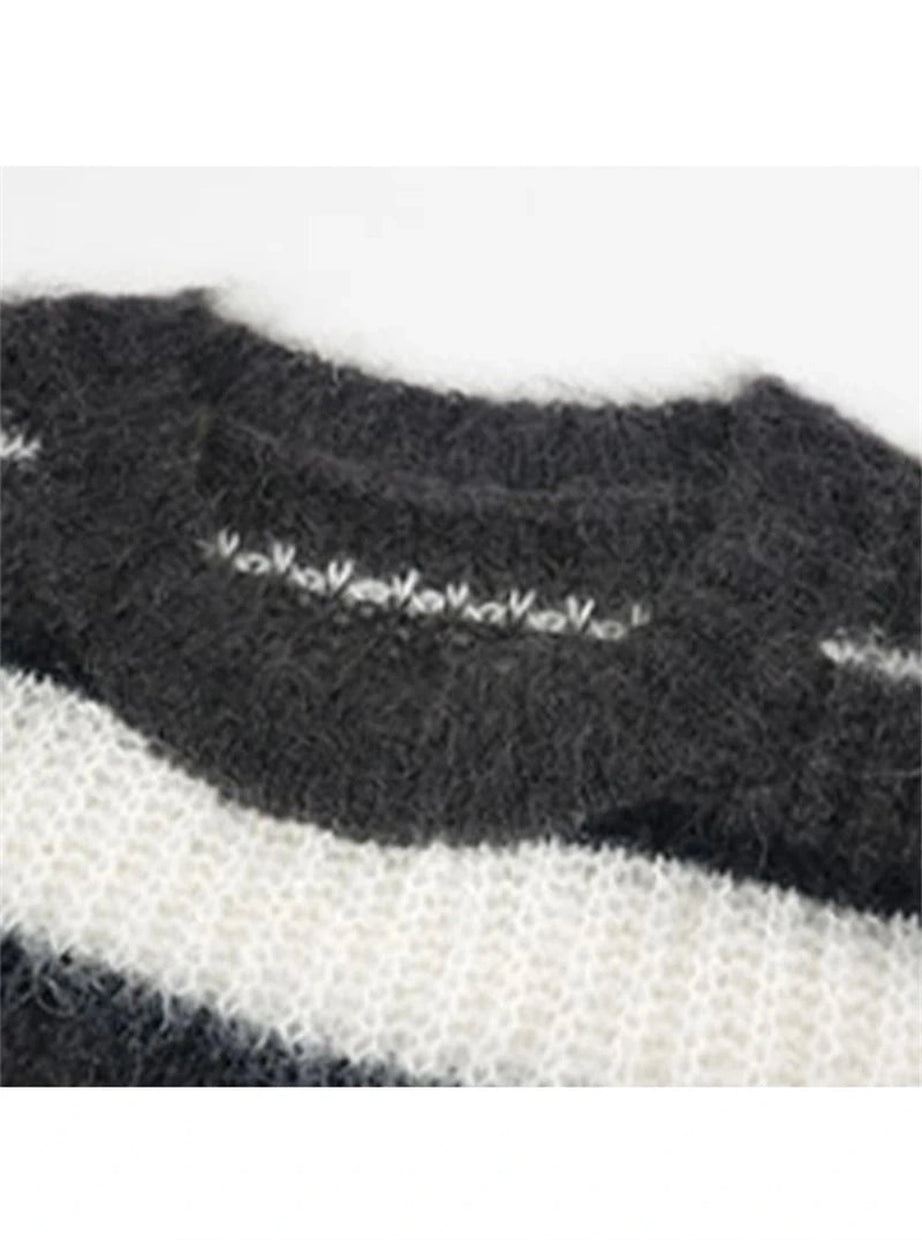 Y2k Fuzzy Striped Grunge Sweater