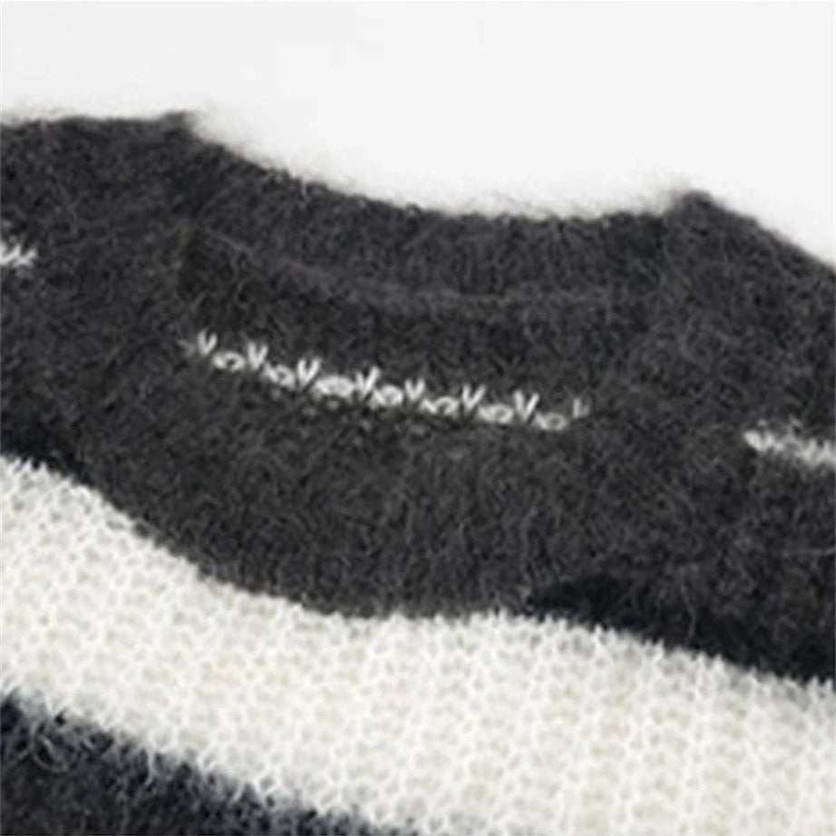 Y2k Fuzzy Striped Grunge Sweater