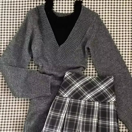 Dark Doll Bow-Knit Outfit Set