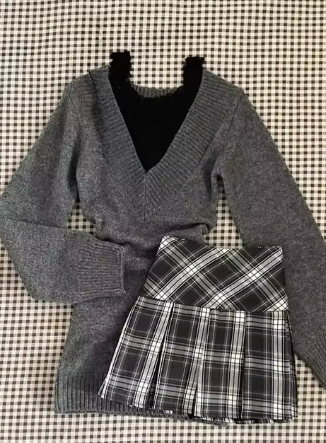 Dark Doll Bow-Knit Outfit Set