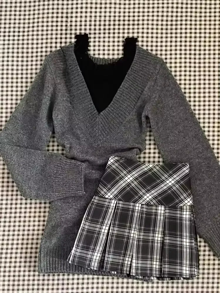 Dark Doll Bow-Knit Outfit Set