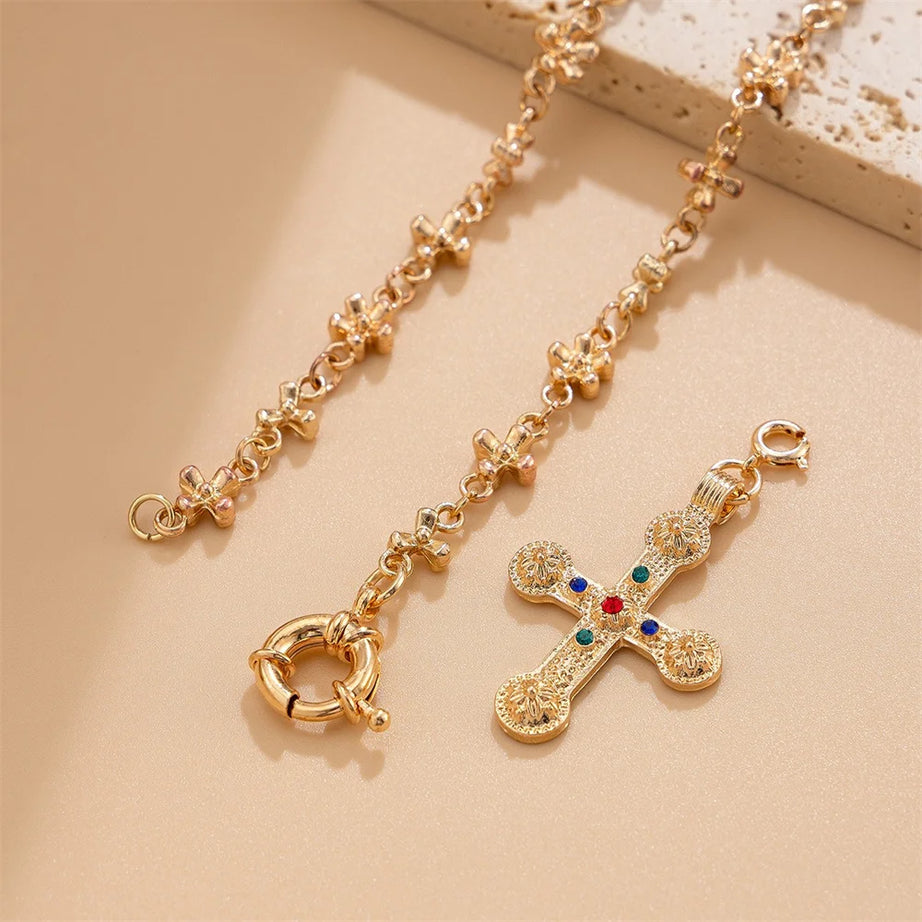 Golden Saint Cross Layered Necklace