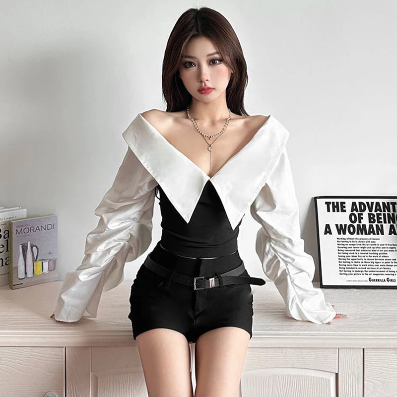 Monochrome Buckled Off-Shoulder Top