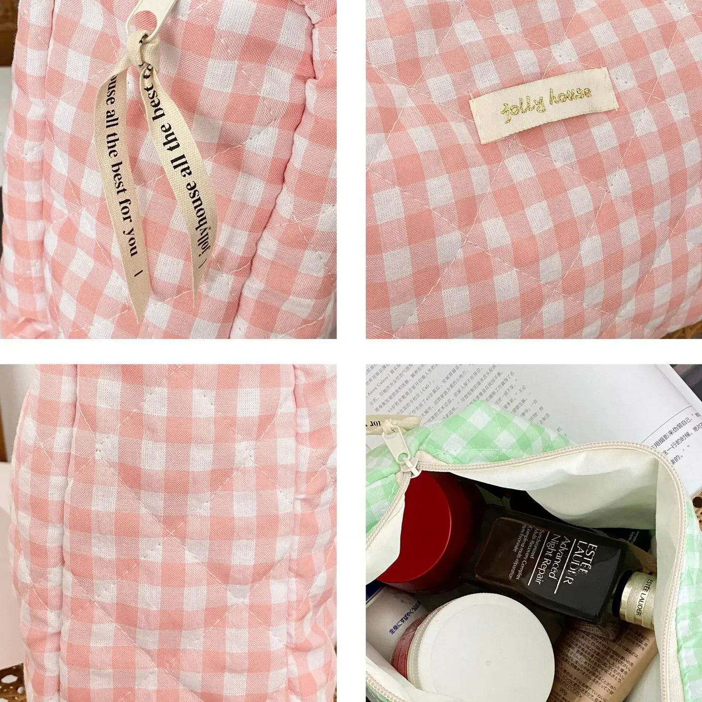 Soft Checkered Makeup Bag