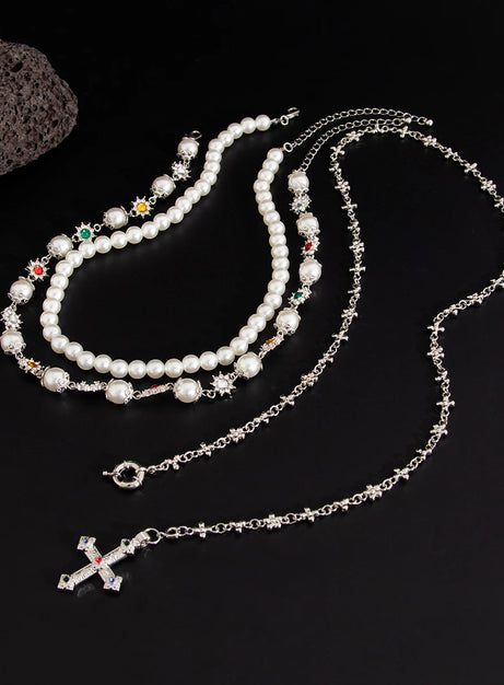 Royal Pearl Cross Layered Necklace
