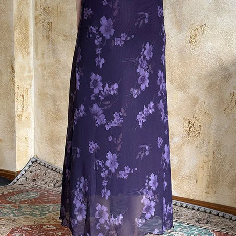 Y2K Violet Bloom Midi Skirt