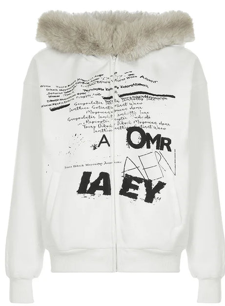 Scribble Core Kunstpelz-Hoodie