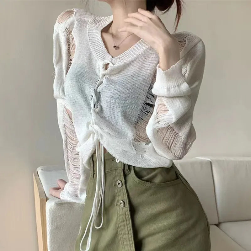 Midnight Lace-Up Mesh Top