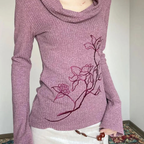 Embroidered Off-Shoulder Knit Top