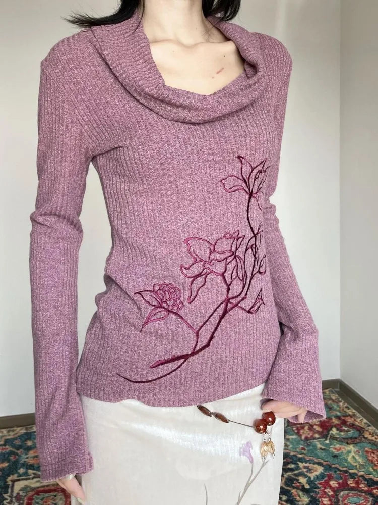 Embroidered Off-Shoulder Knit Top