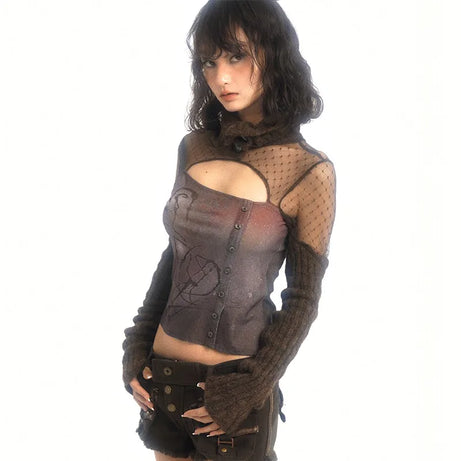 Mesh Panel Gothic Corset Top