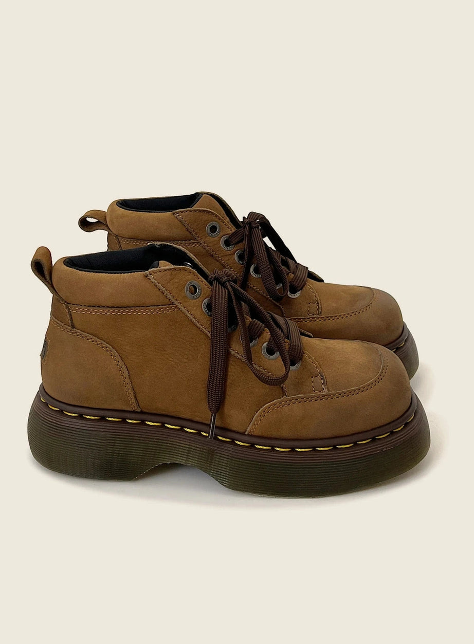 Chunky Brown Leather Lace-Up Boots