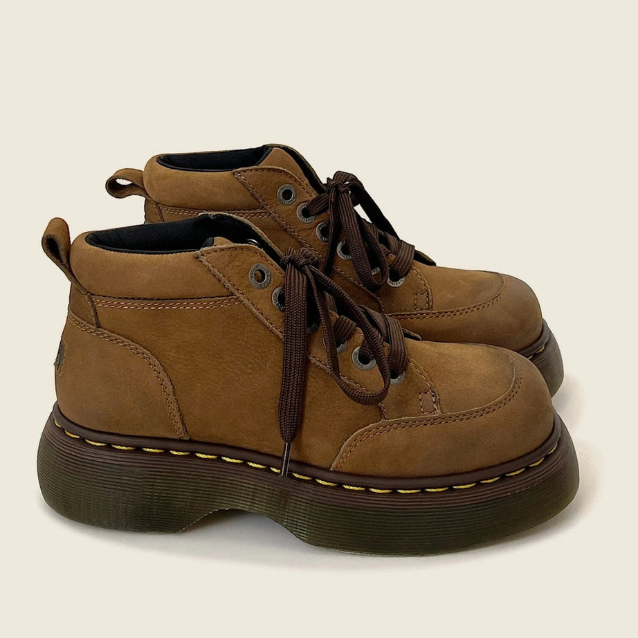 Chunky Brown Leather Lace-Up Boots