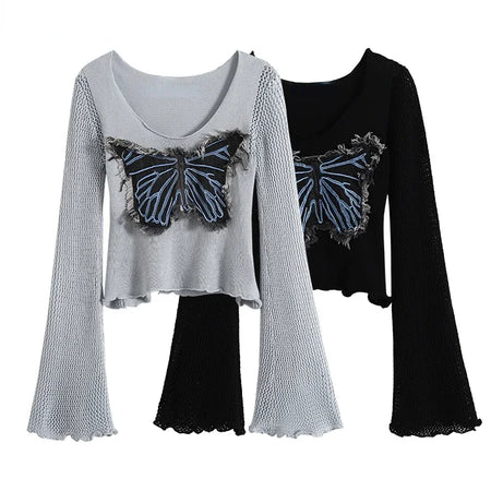 Frayed Butterfly Bell Sleeve Top