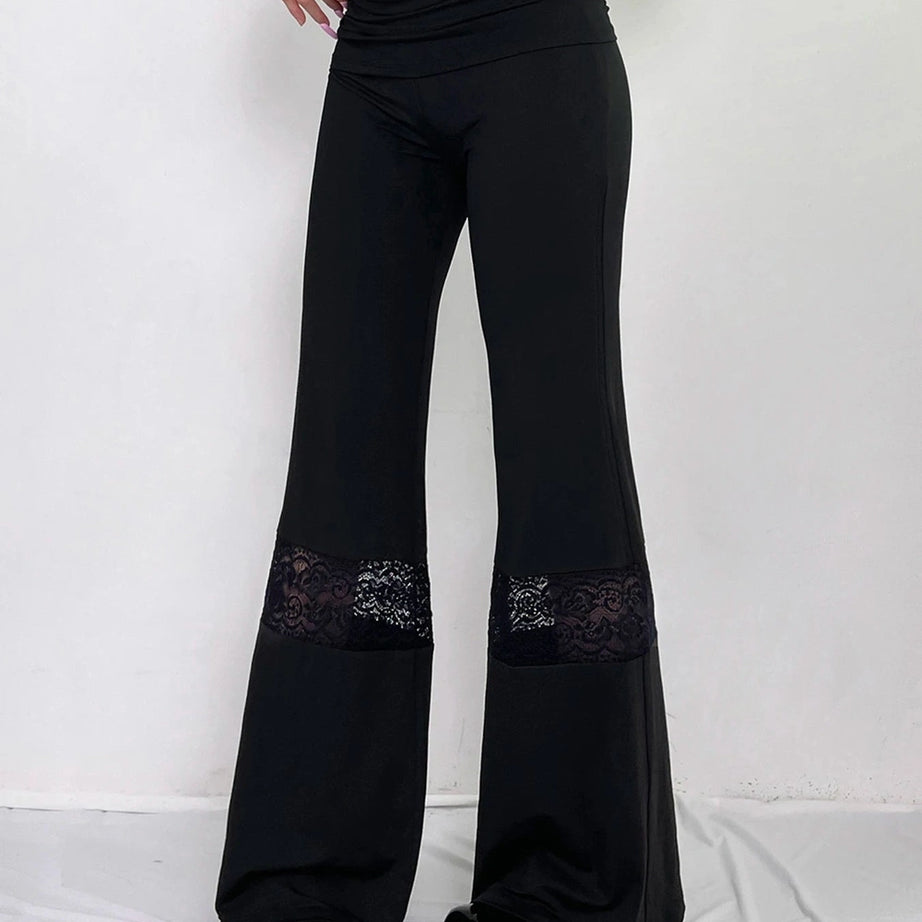 Lace Panel Flare Pants