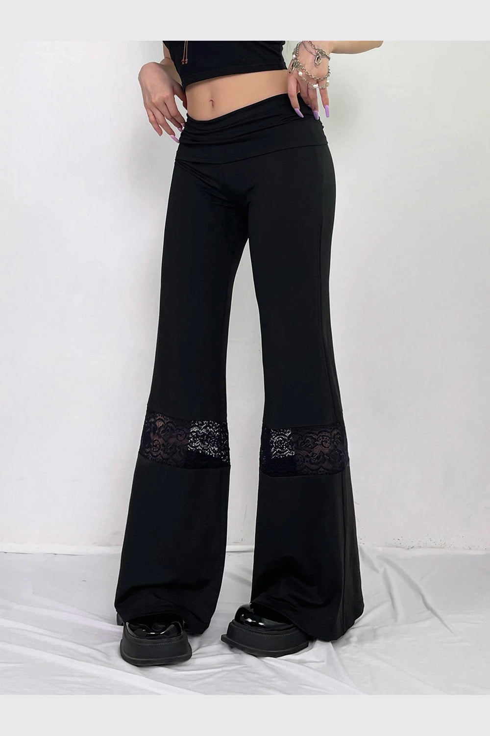 Lace Panel Flare Pants