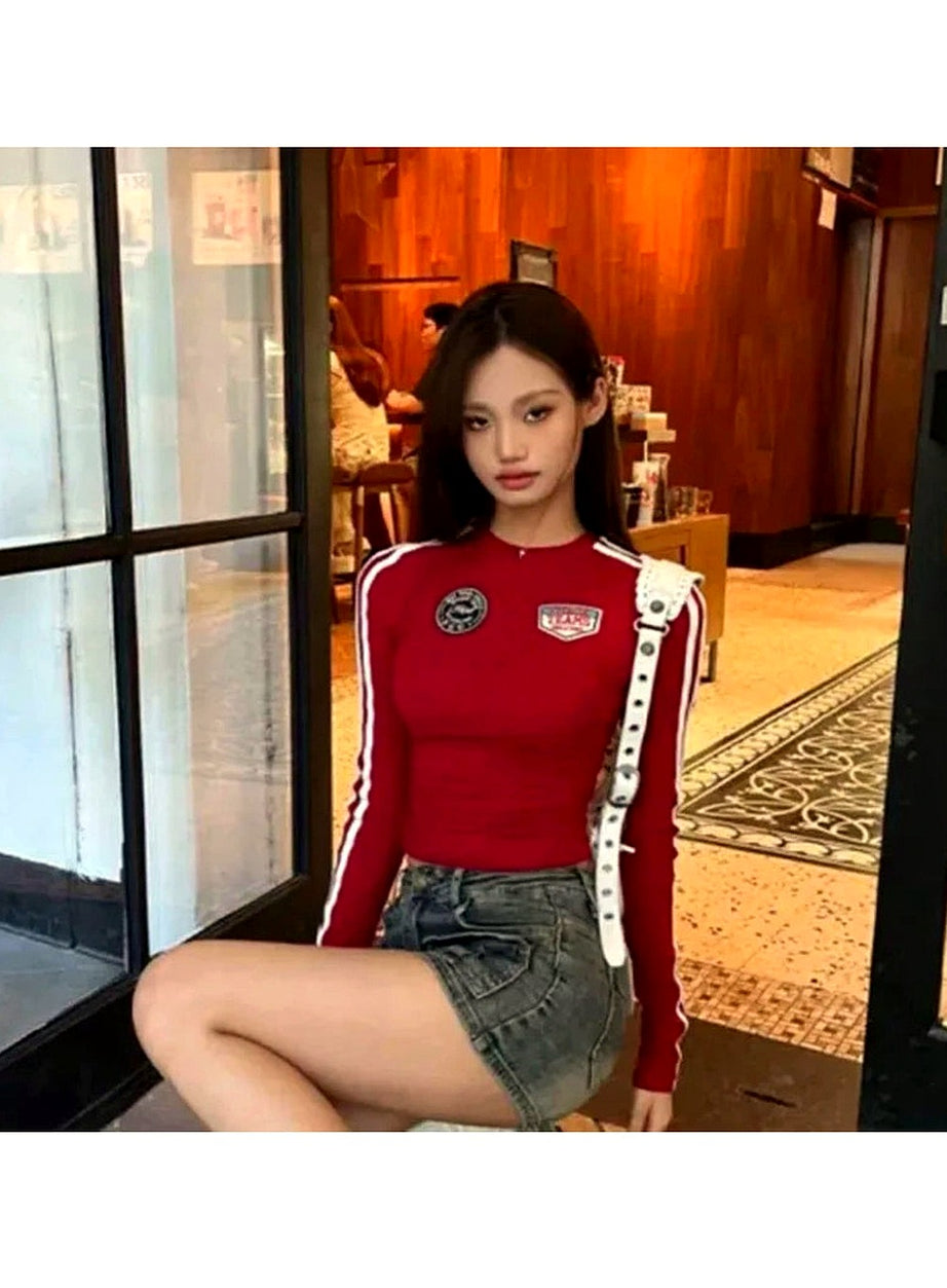 Y2k Scarlet Racer Long Sleeve Crop Top