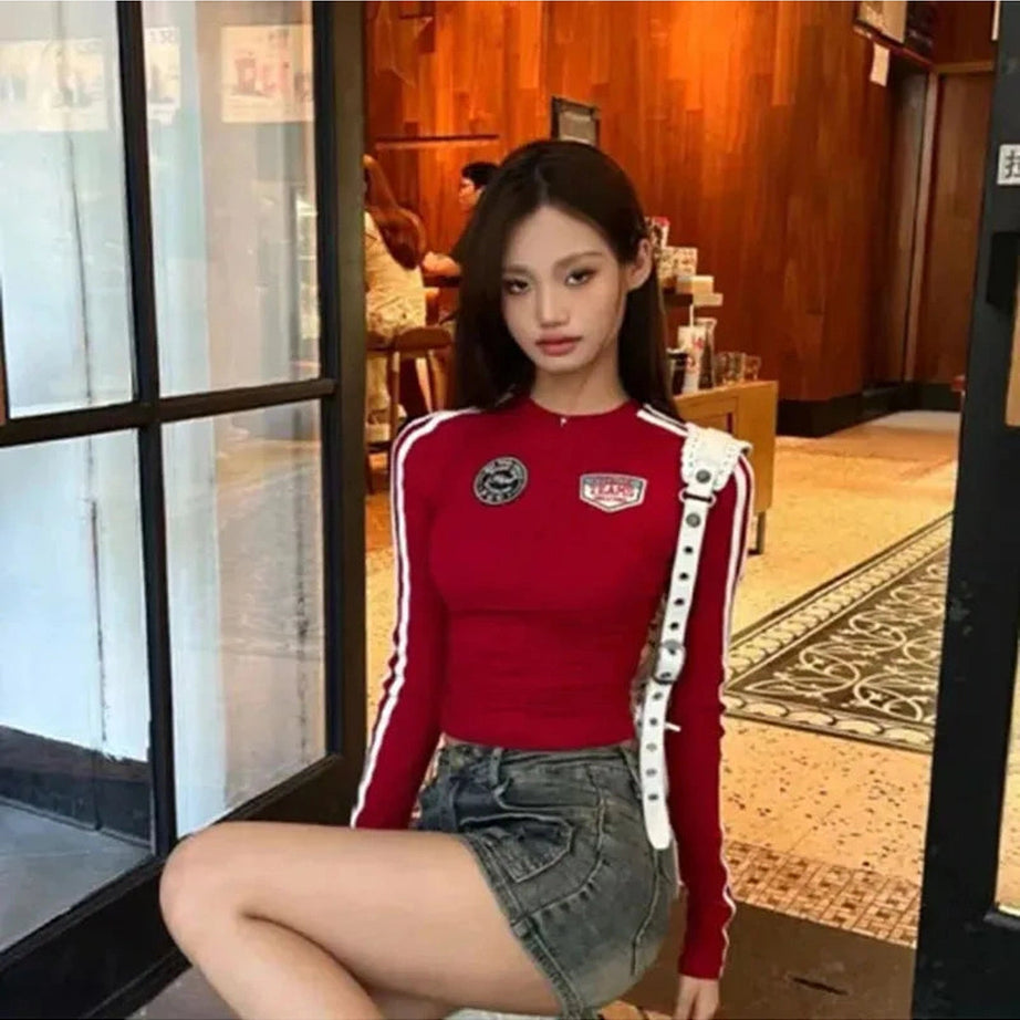Y2k Scarlet Racer Long Sleeve Crop Top