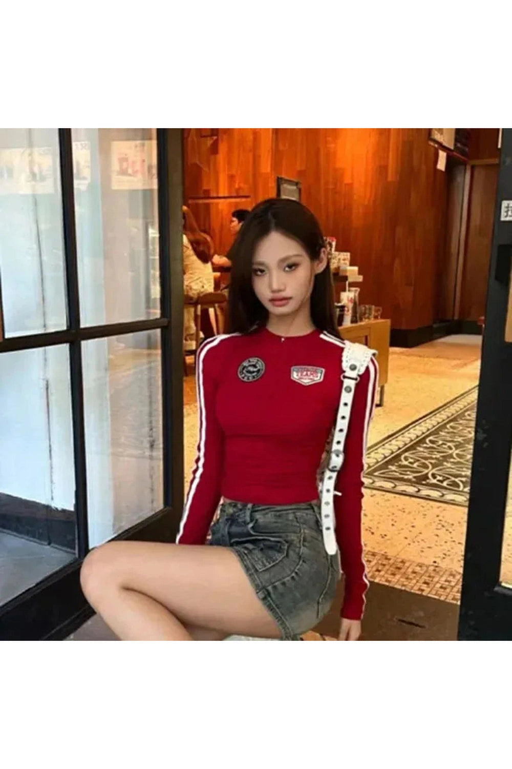 Y2k Scarlet Racer Long Sleeve Crop Top