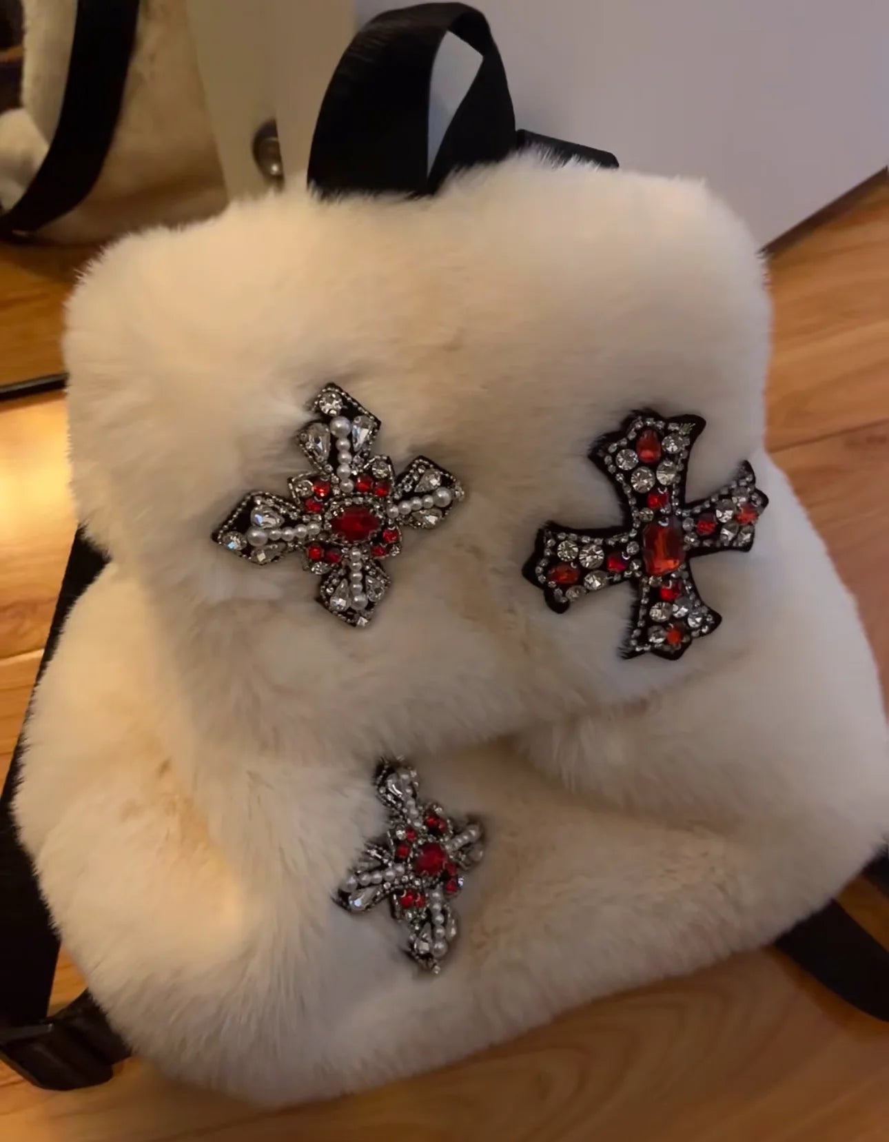 Velvet Sin Fuzzy Cross Backpack