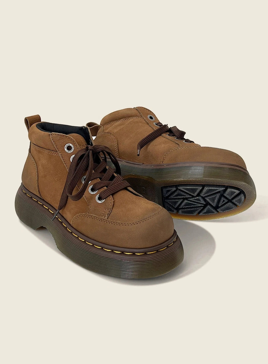 Chunky Brown Leather Lace-Up Boots