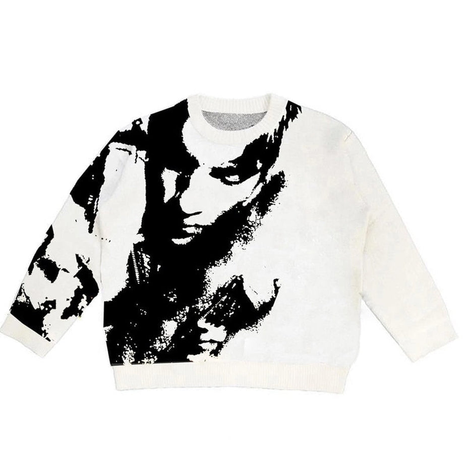 Y2k Abstract Face Graphic Sweater