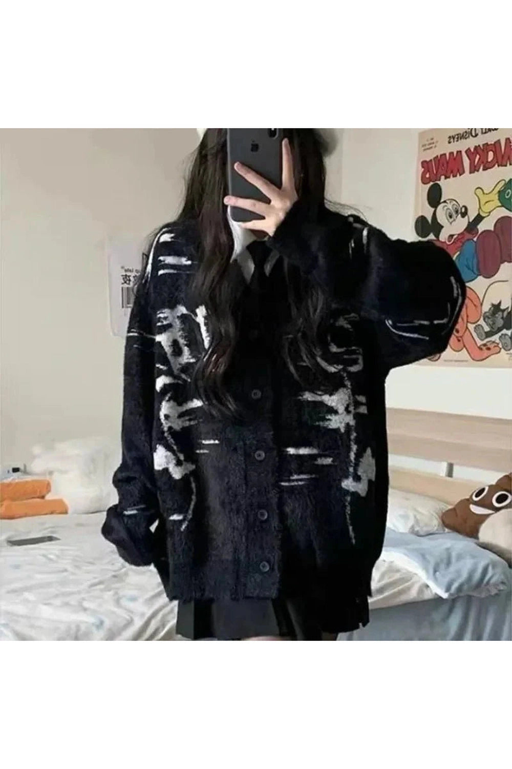 Y2k Abstract Noir Fuzz Cardigan