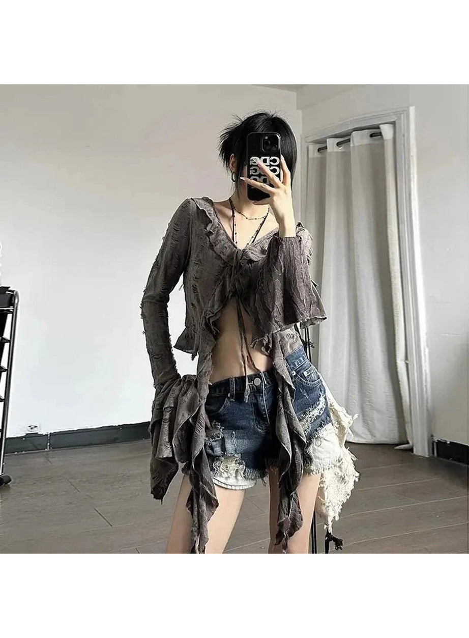 Y2k Acubi Lace Up Crop Top