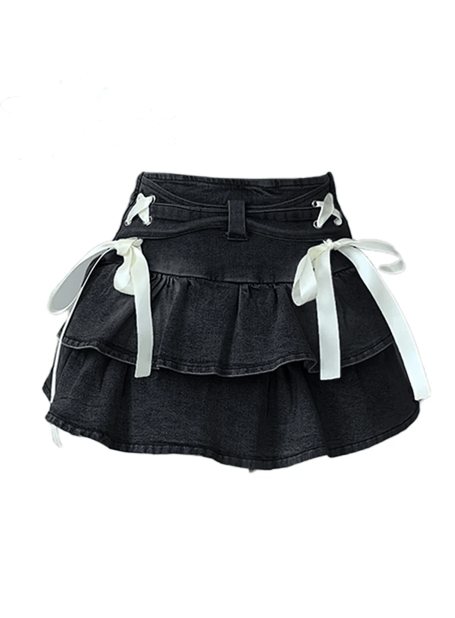 Gothic Ruffle Ribbon Mini Skirt
