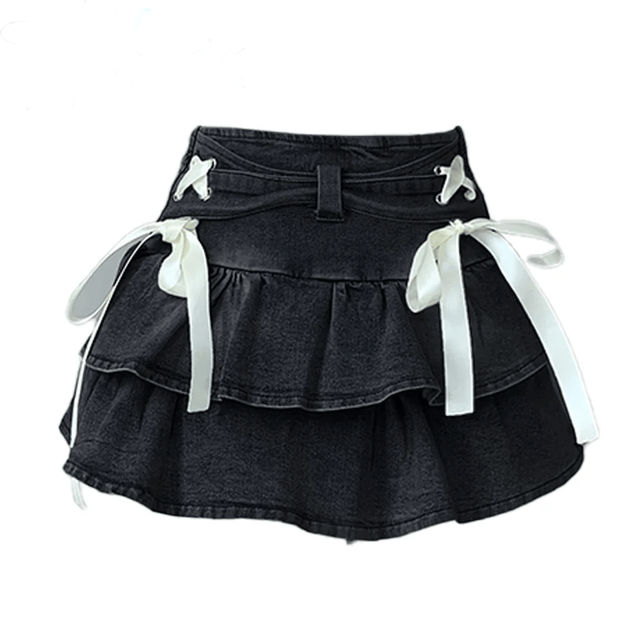 Gothic Ruffle Ribbon Mini Skirt