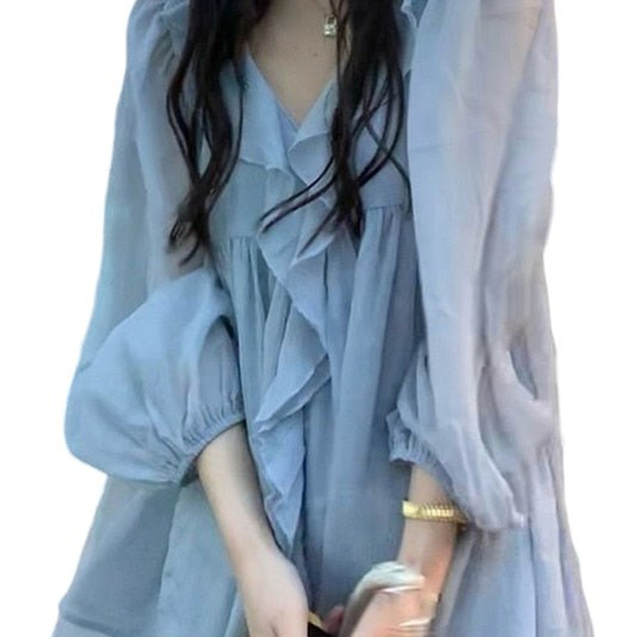 Y2k Aesthetic Blue Summer Blouse