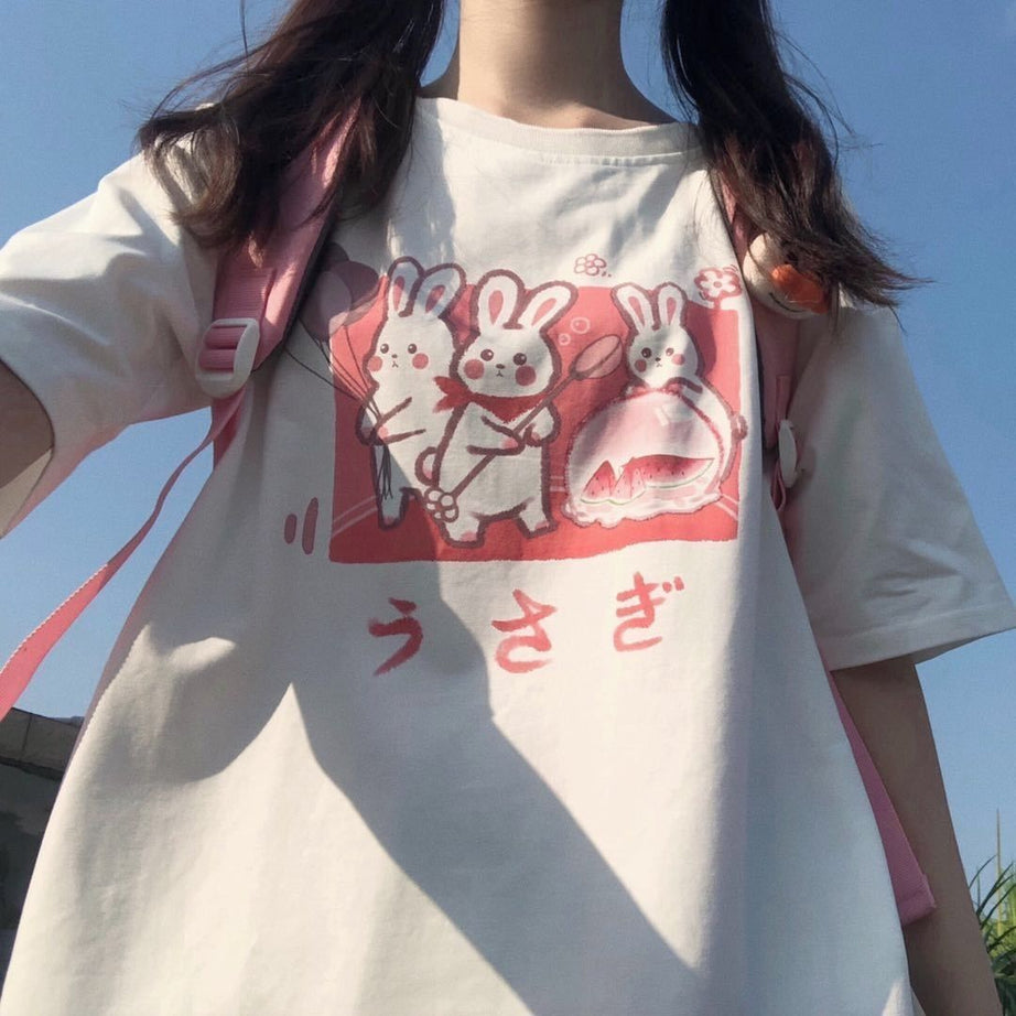 Aesthetic Bunny Print T-Shirt - T-shirts