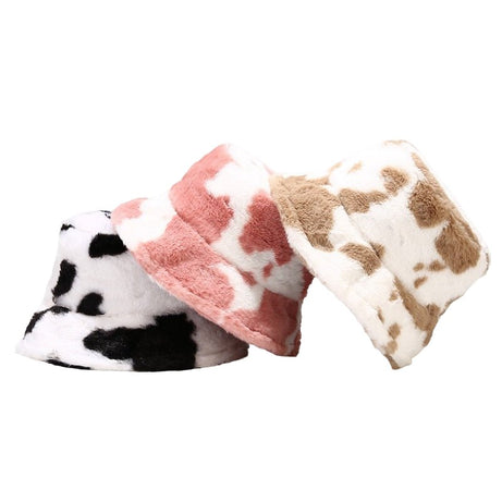 Aesthetic Cow Print Plush Bucket Hat - Hats