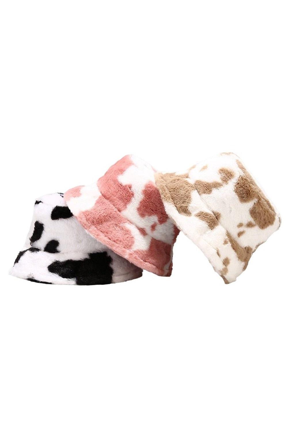 Y2k Aesthetic Cow Print Plush Bucket Hat