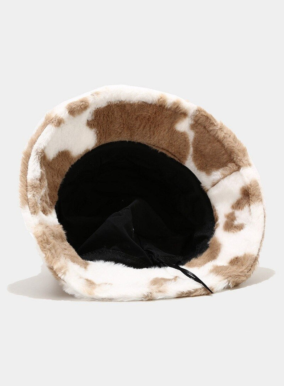 Y2k Aesthetic Cow Print Plush Bucket Hat
