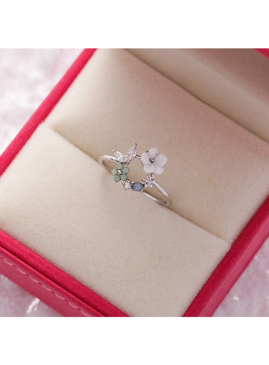 Y2k Aesthetic Crystal Flower Ring