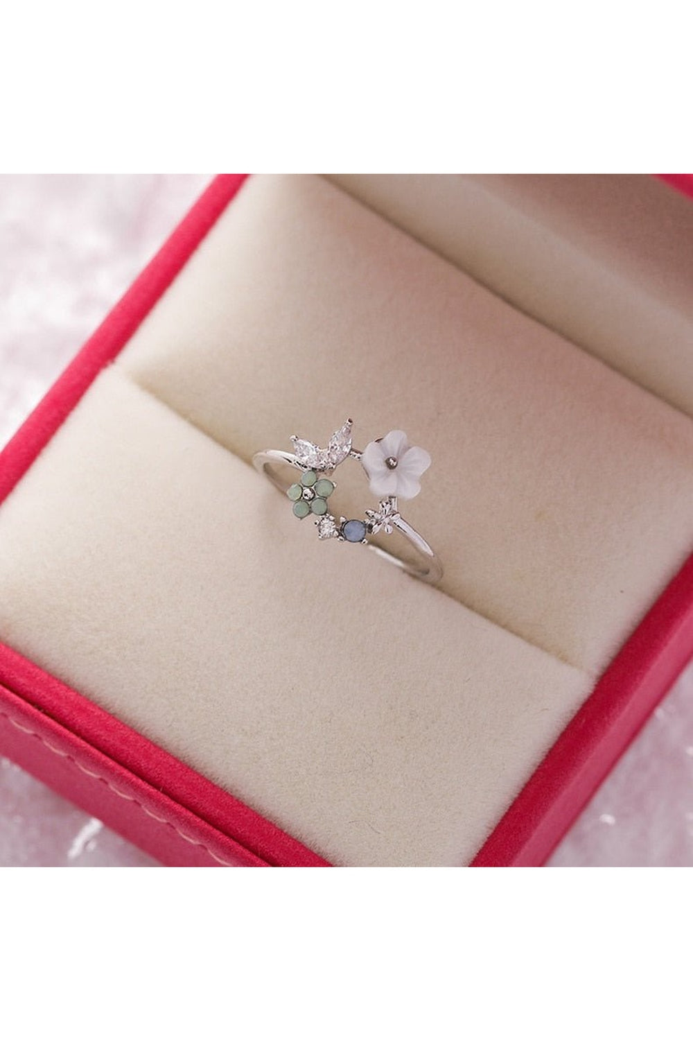 Y2k Aesthetic Crystal Flower Ring