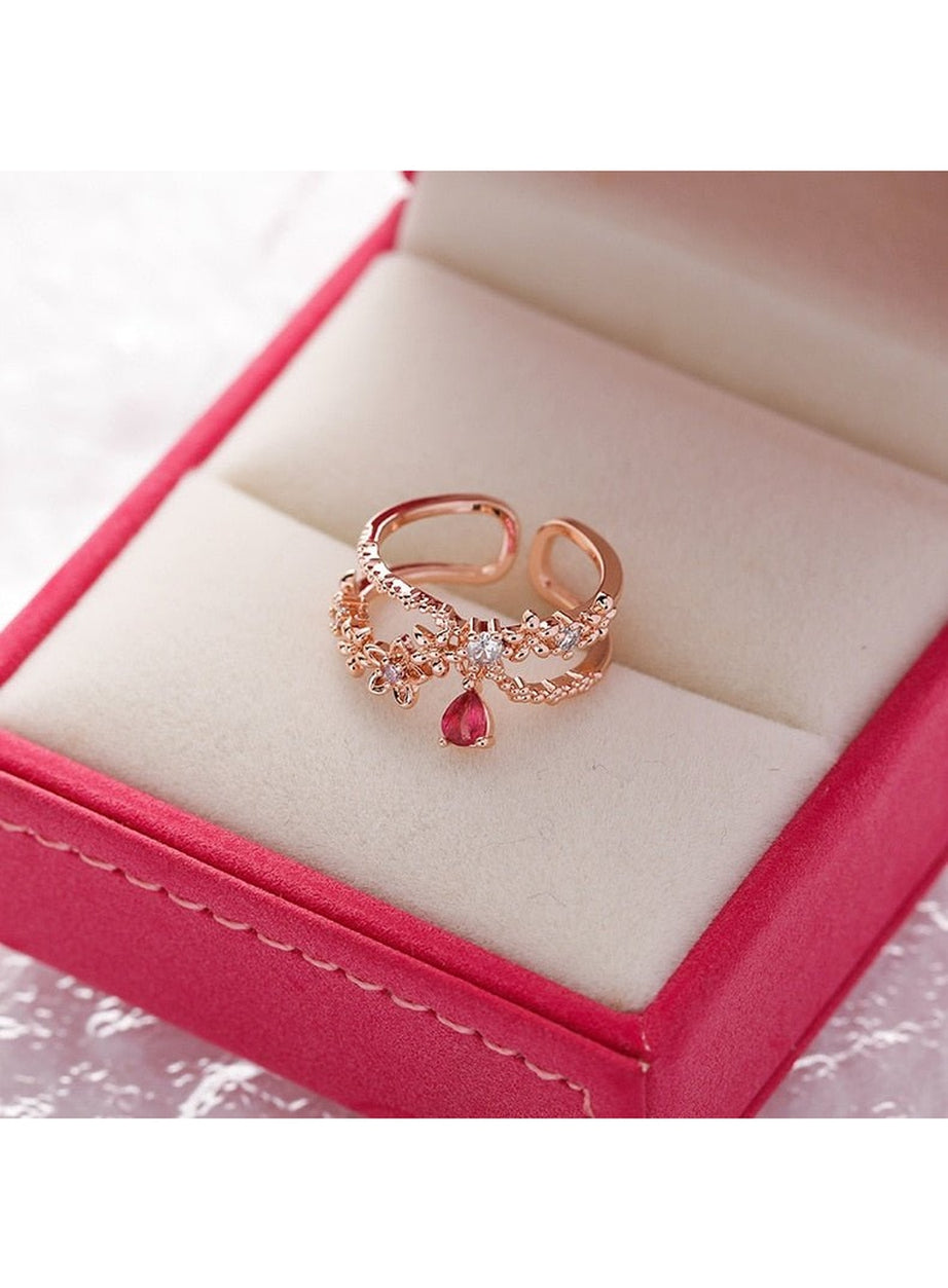 Y2k Aesthetic Crystal Flower Ring