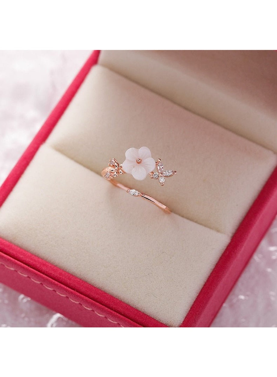 Y2k Aesthetic Crystal Flower Ring