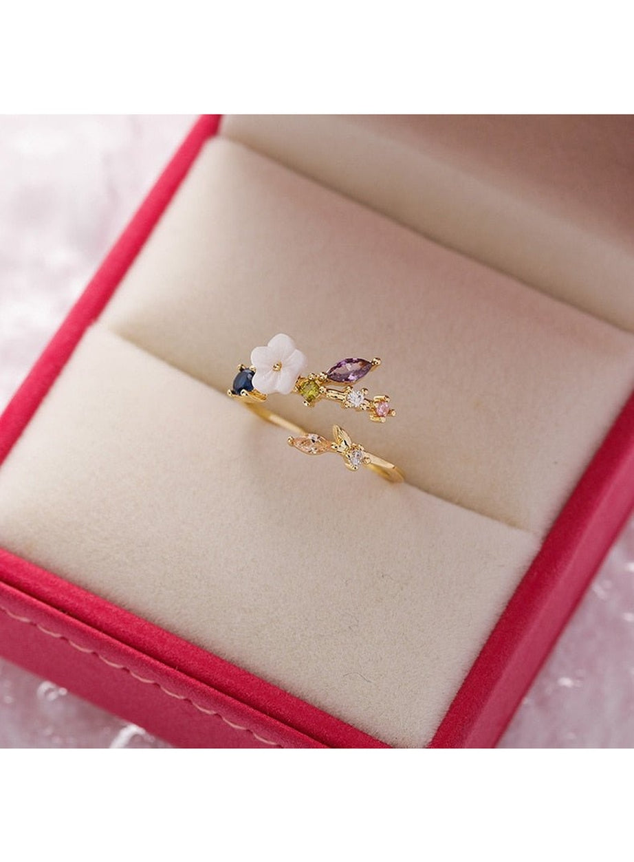 Y2k Aesthetic Crystal Flower Ring